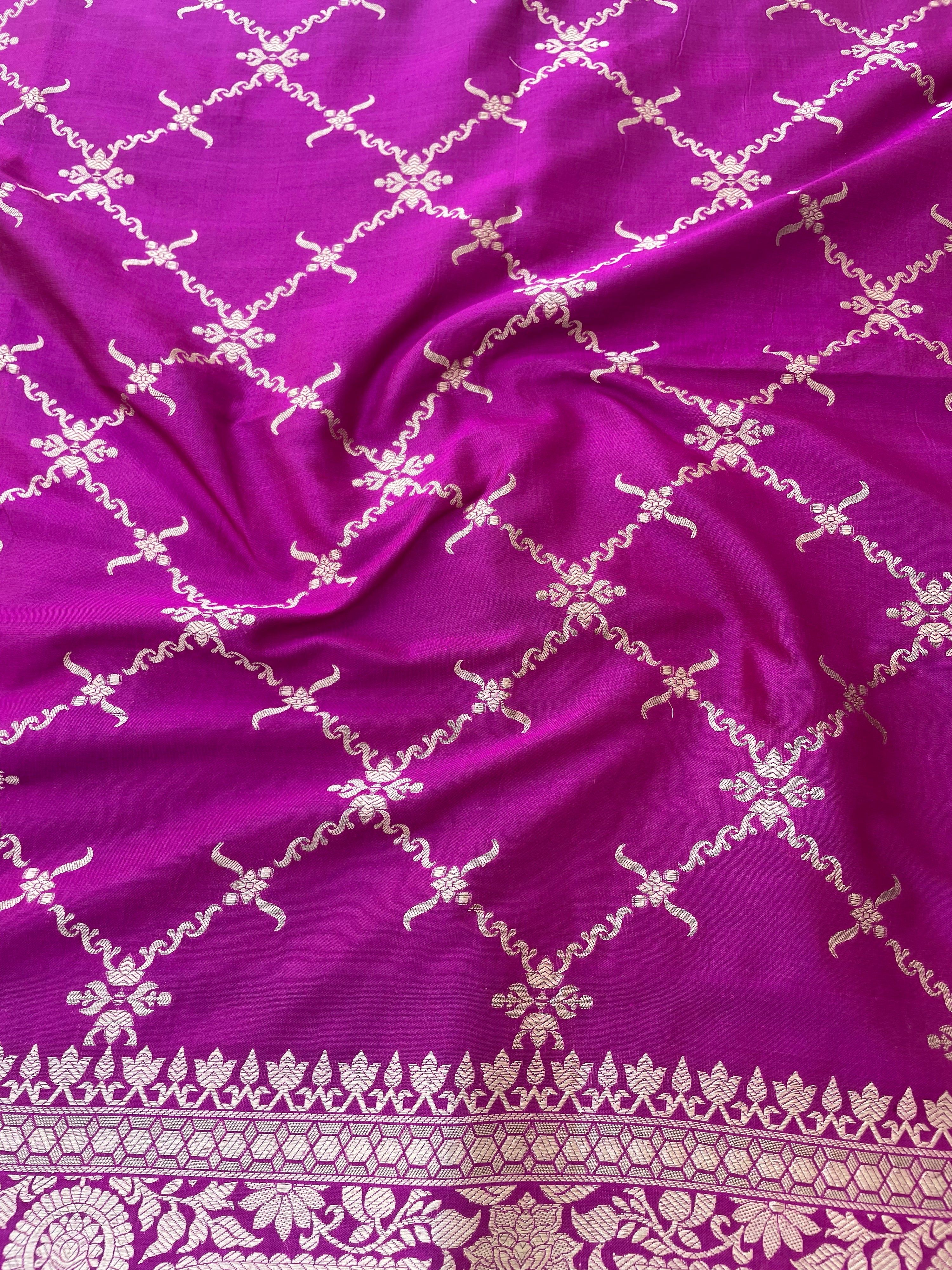 Purple Handwoven Pure Silk Banarasi Jaal Dupatta