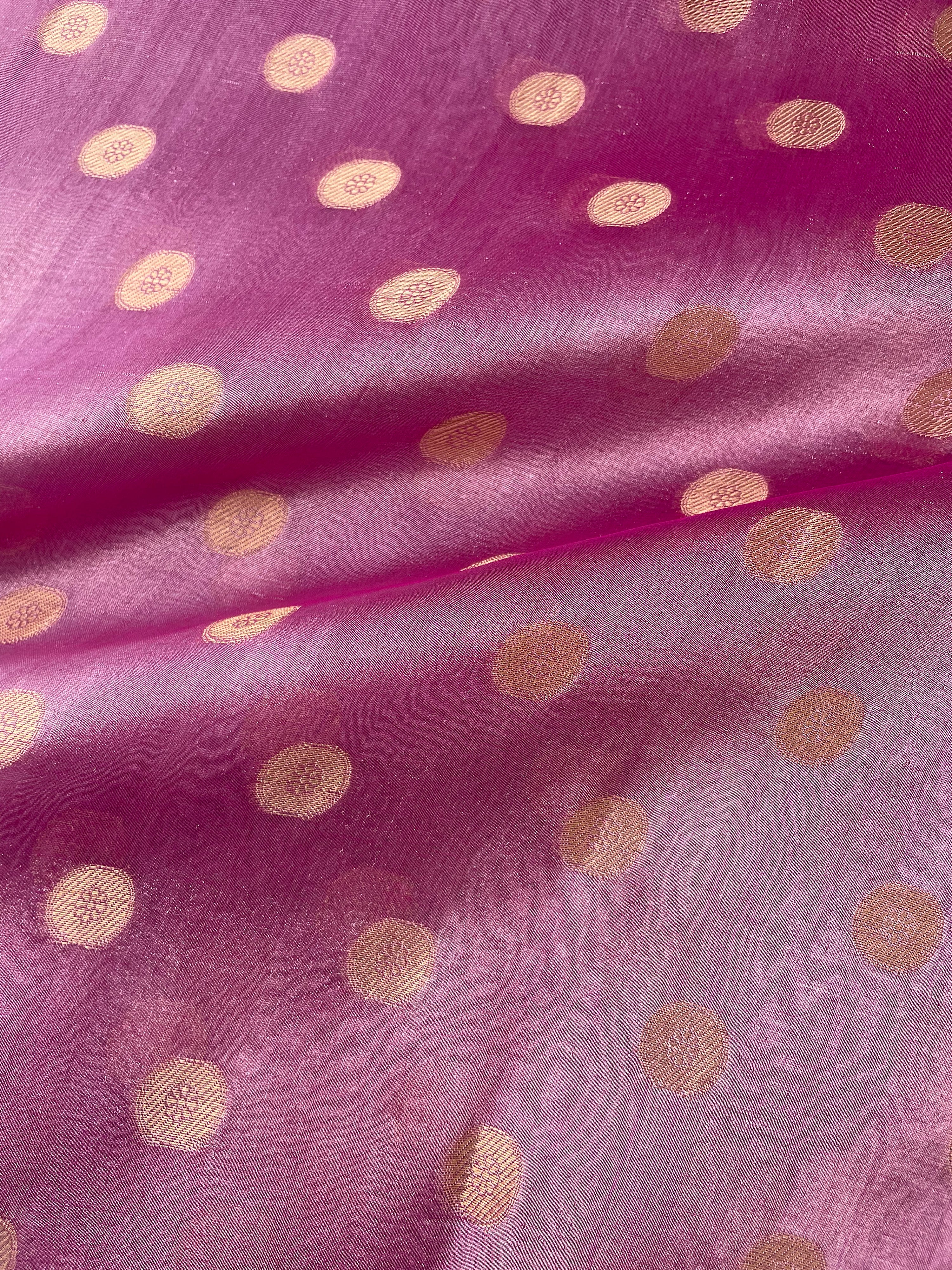 Pink Handwoven Pure Tissue Silk Asharfi Buti Fabric