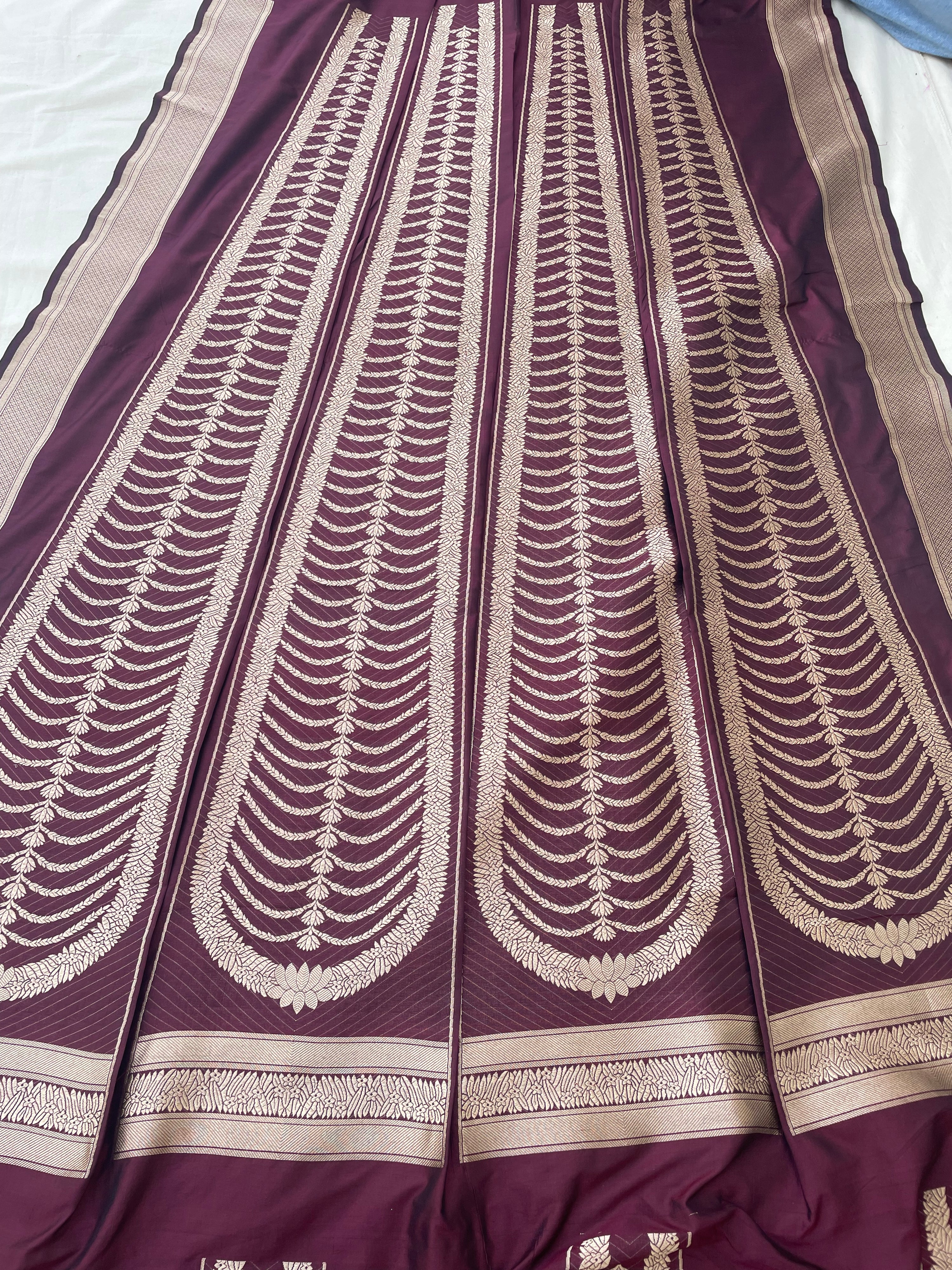 Waraq Brown Handwoven Pure silk Banarasi Lehenga