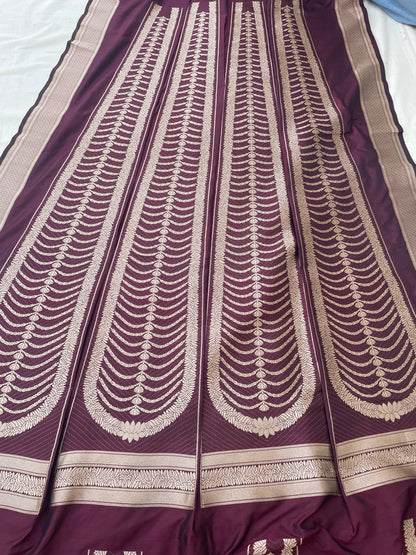 Waraq Brown Handwoven Pure silk Banarasi Lehenga
