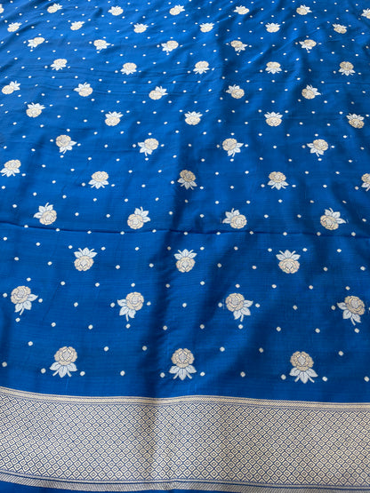 Blue Handwoven Pure Kataan Silk Buti Banarasi Dupatta