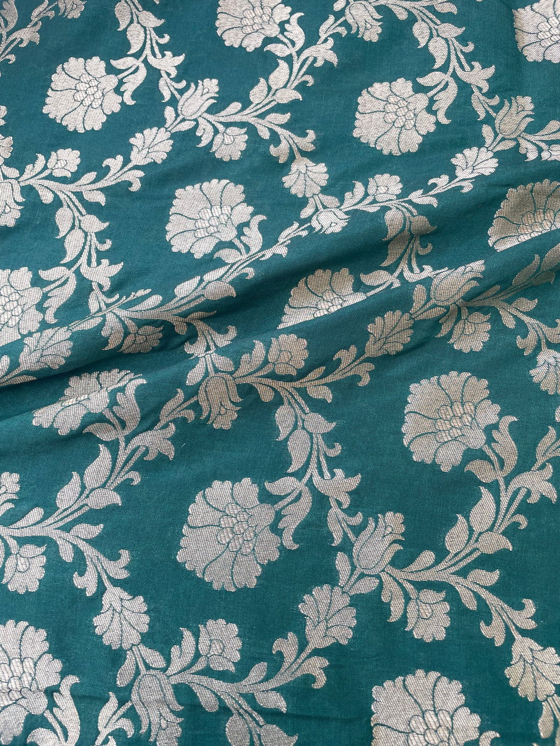 Green Semi Silk Floral Jaal Fabric