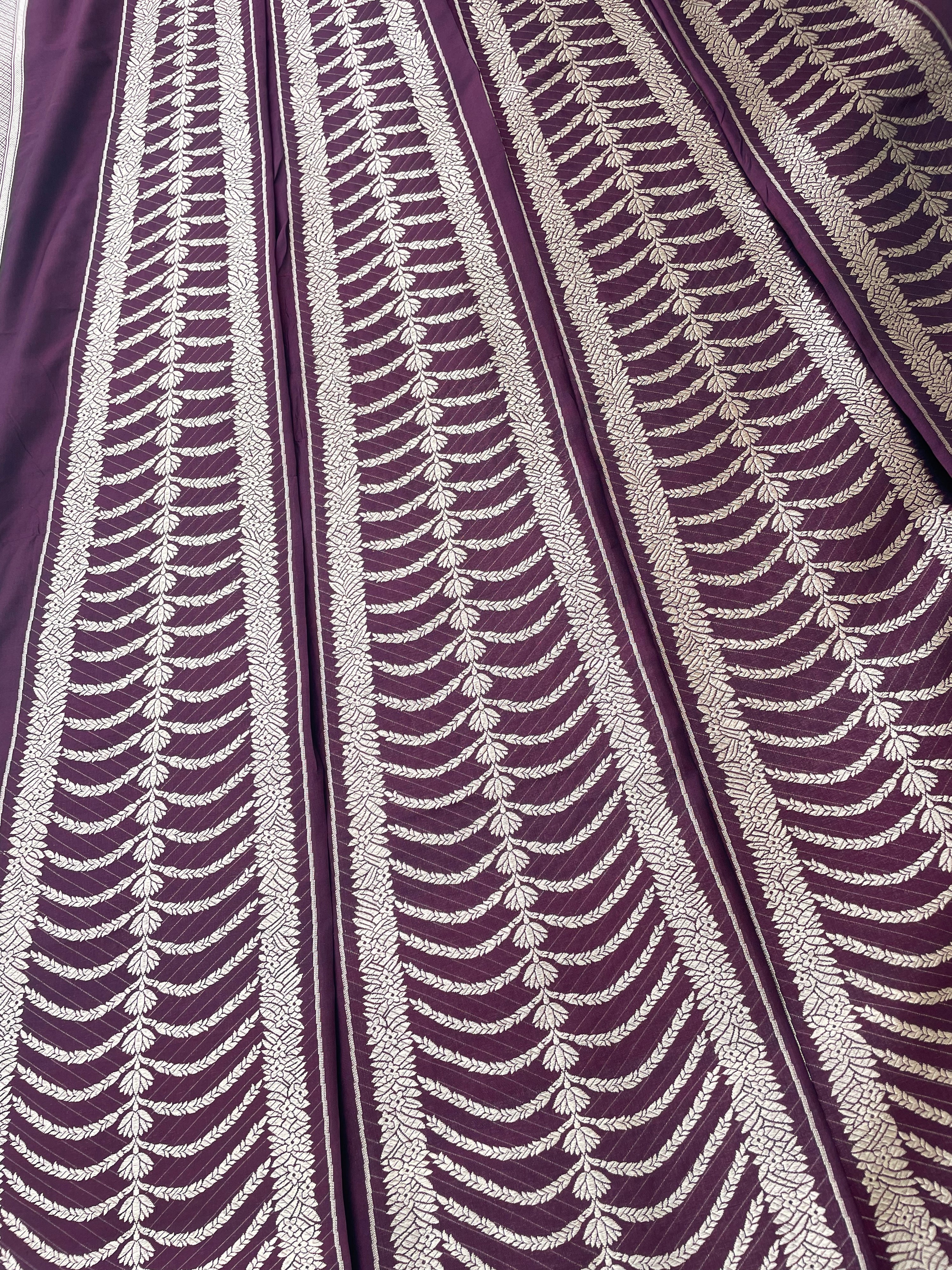 Waraq Brown Handwoven Pure silk Banarasi Lehenga