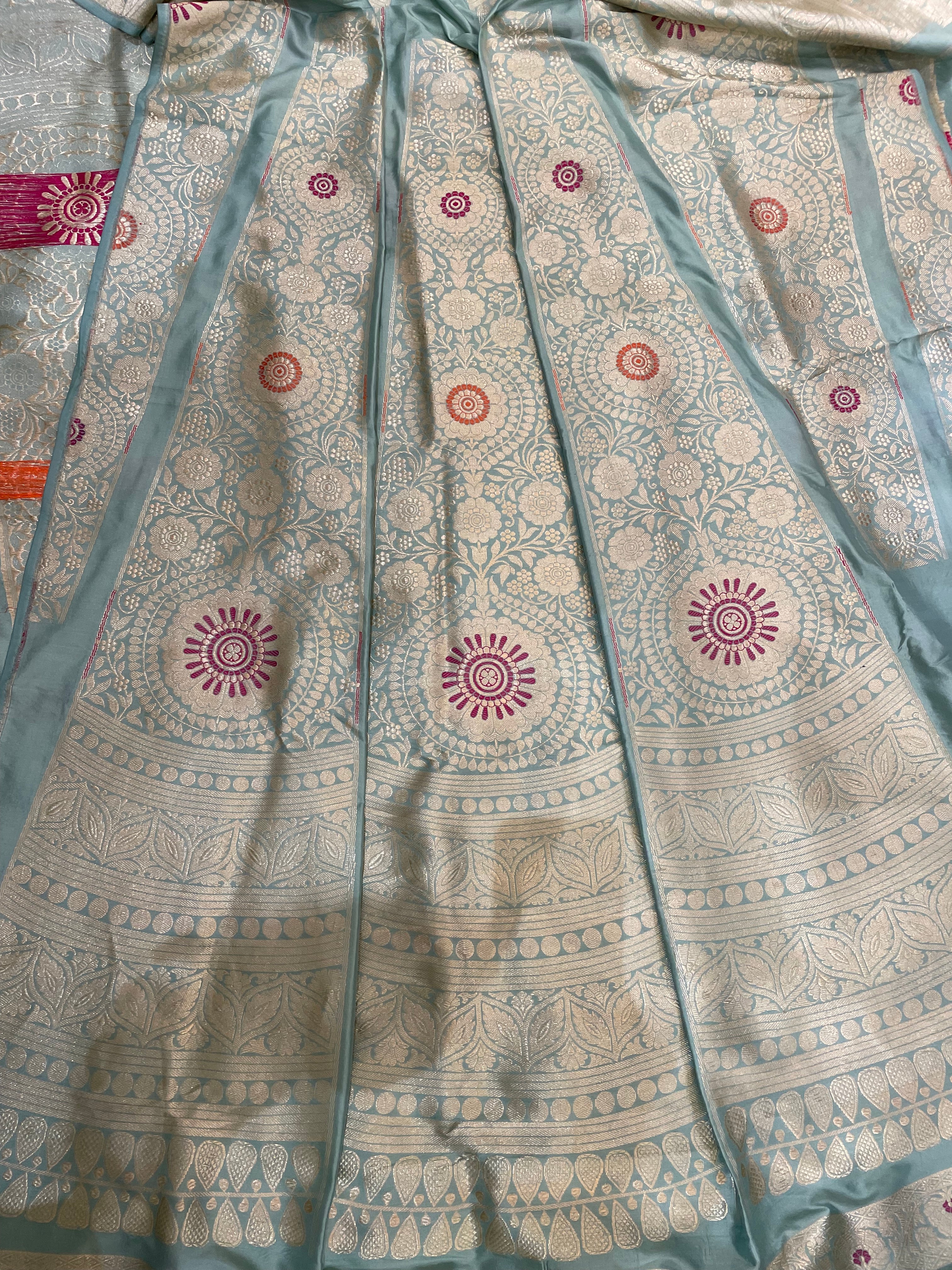 Mandala Pastel Handwoven Pure Silk Banarasi Meenakari Lehenga