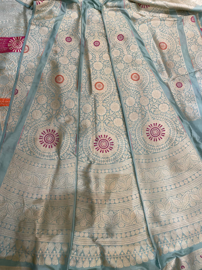 Mandala Pastel Handwoven Pure Silk Banarasi Meenakari Lehenga