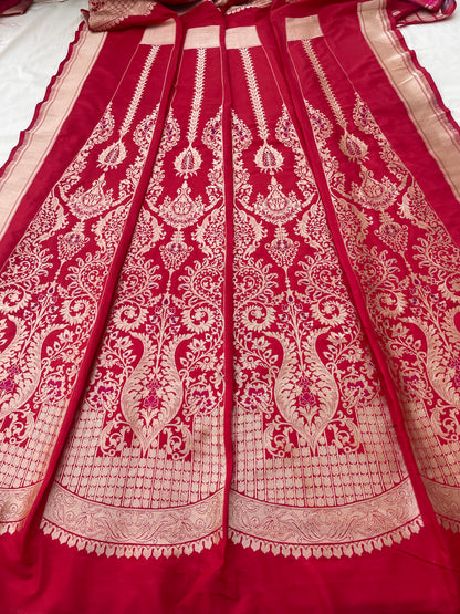 Sahiba Red Handwoven Pure silk With Meenakari Banarasi Lehenga