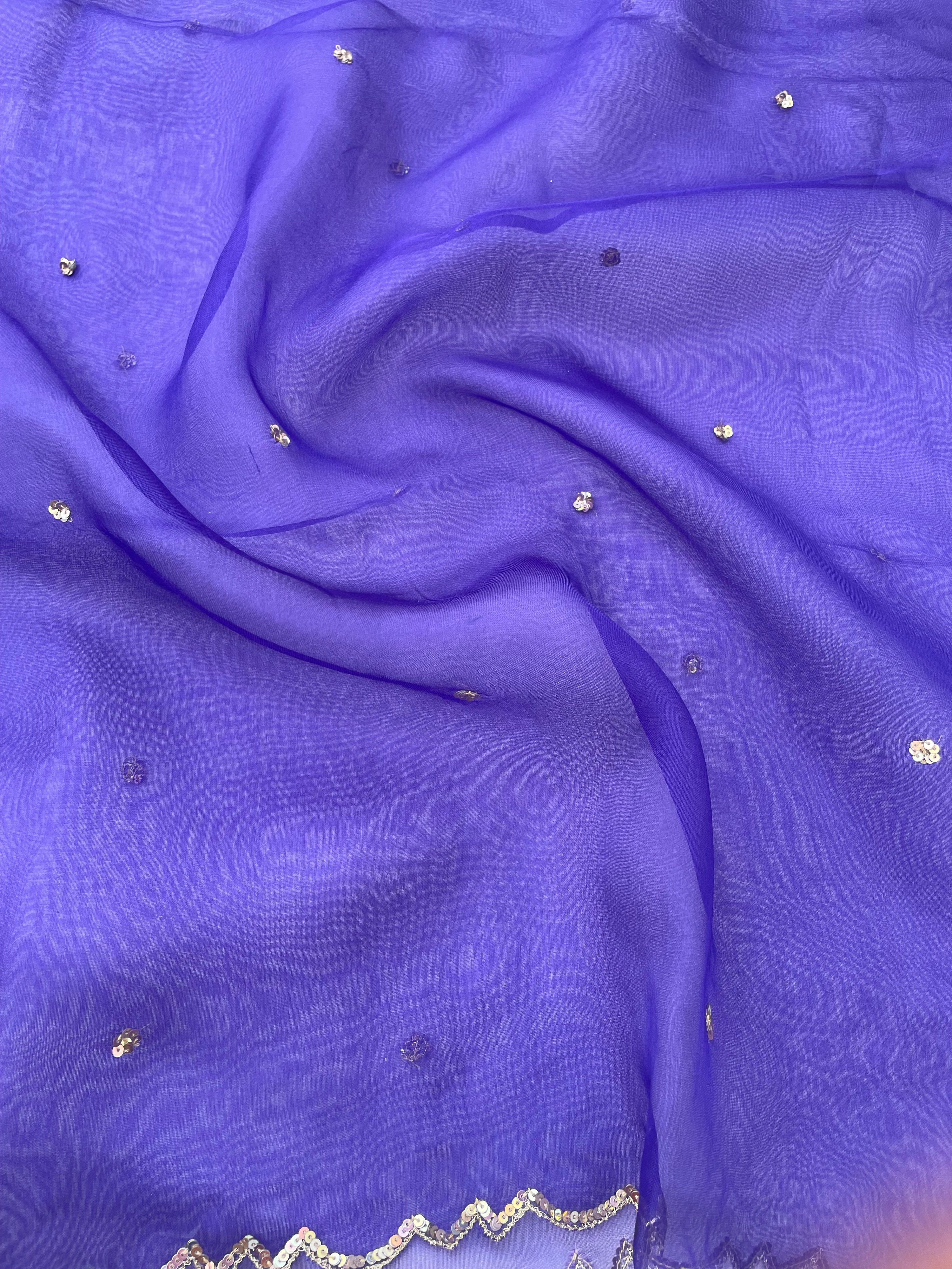 Purple Pure Organza Silk Embroidered Banarasi Dupatta