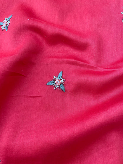 Red Embroidered Cotton Silk Banarasi Suit Set