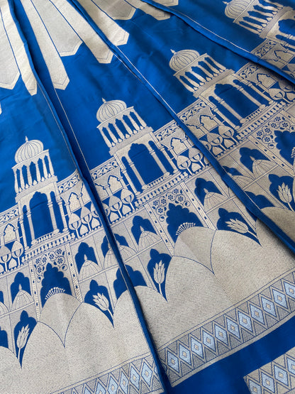 Rang Mahal Blue Handwoven Pure silk Banarasi Lehenga