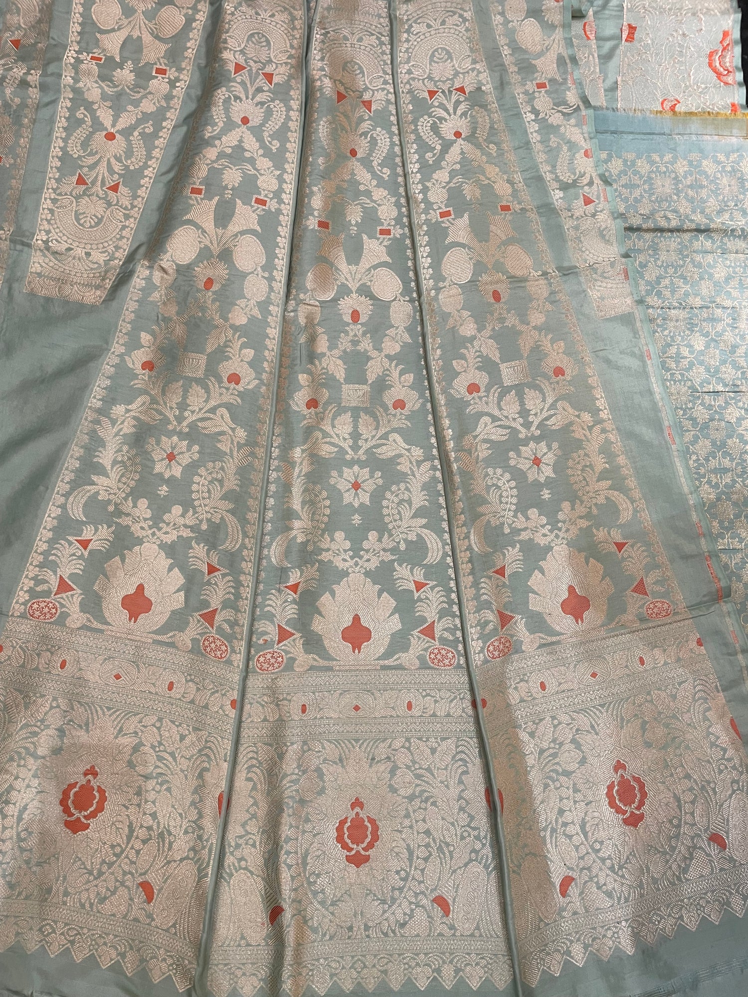 Aarohi Pastel Blue Handwoven Pure Silk Banarasi Lehenga