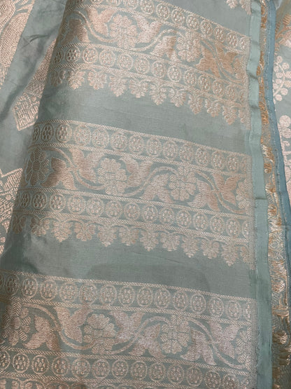Aarohi Pastel Blue Handwoven Pure Silk Banarasi Lehenga
