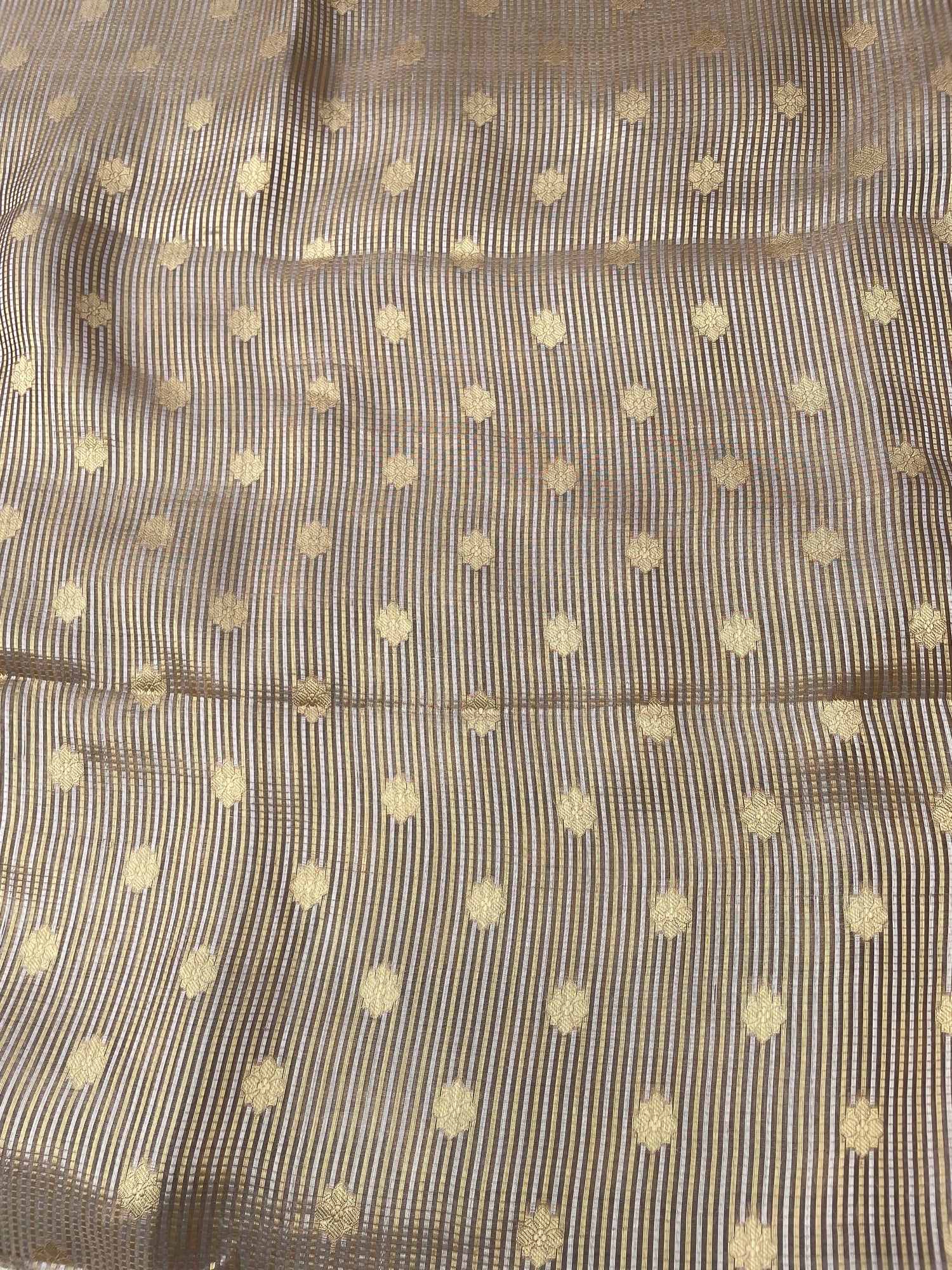 Gold Handwoven Pure Tissue Silk Buti Fabric