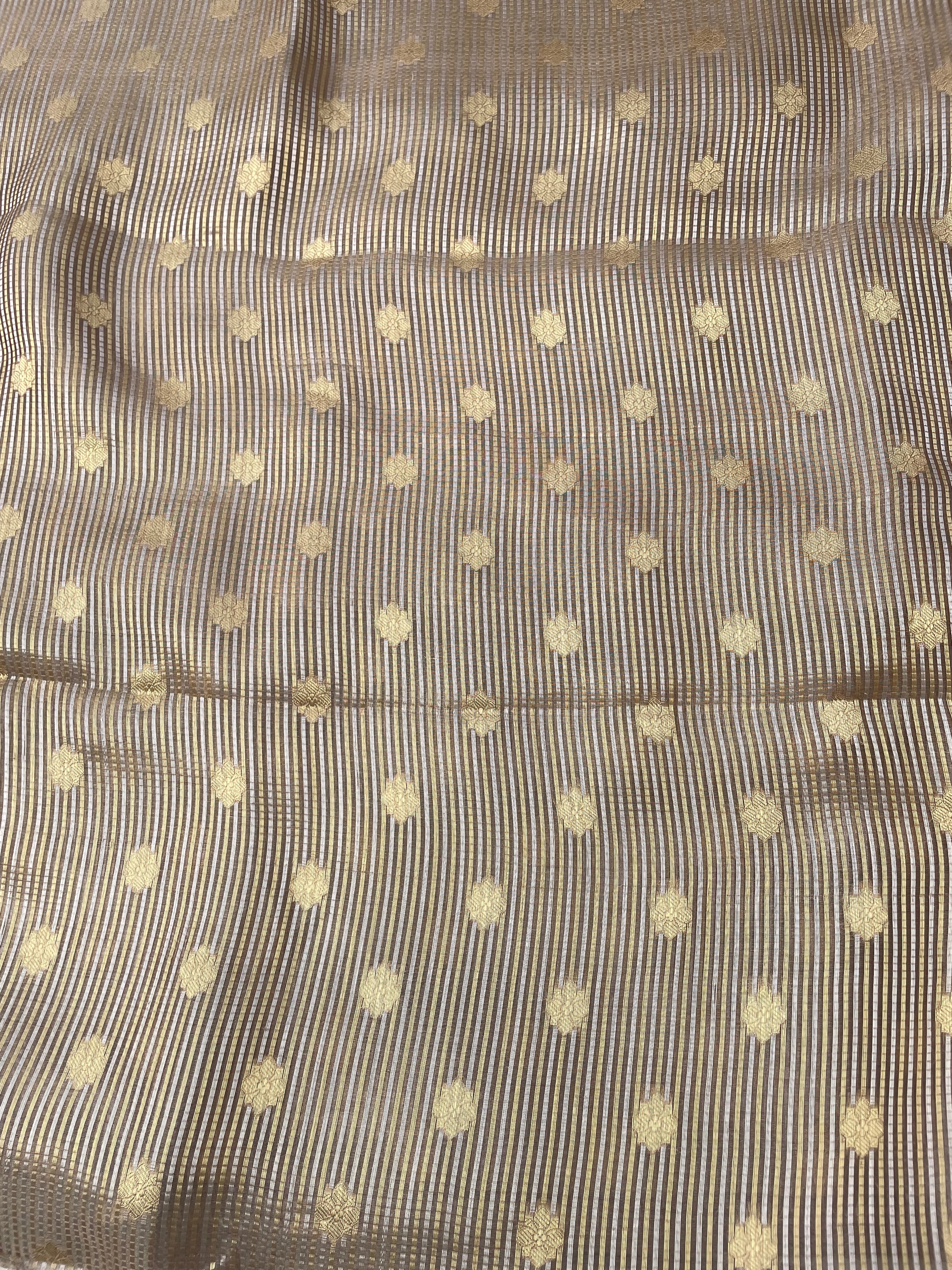 Gold Handwoven Pure Tissue Silk Buti Fabric