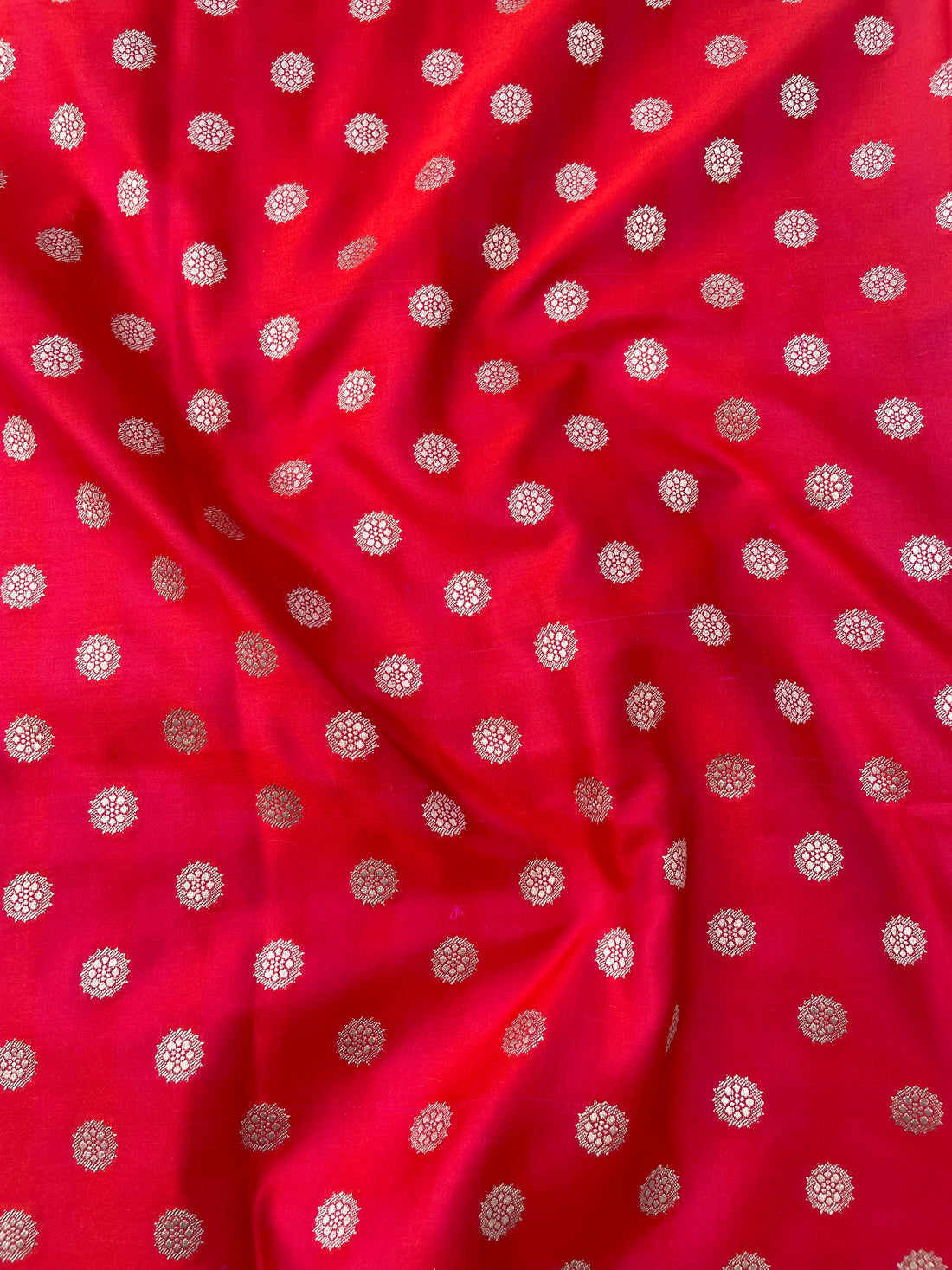 Red Handwoven Pure Satin Silk Buti Fabric