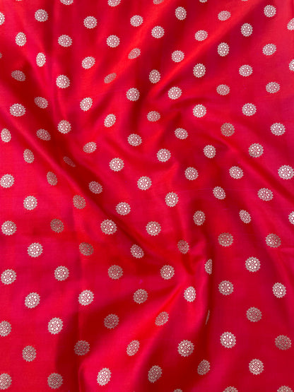 Red Handwoven Pure Satin Silk Buti Fabric