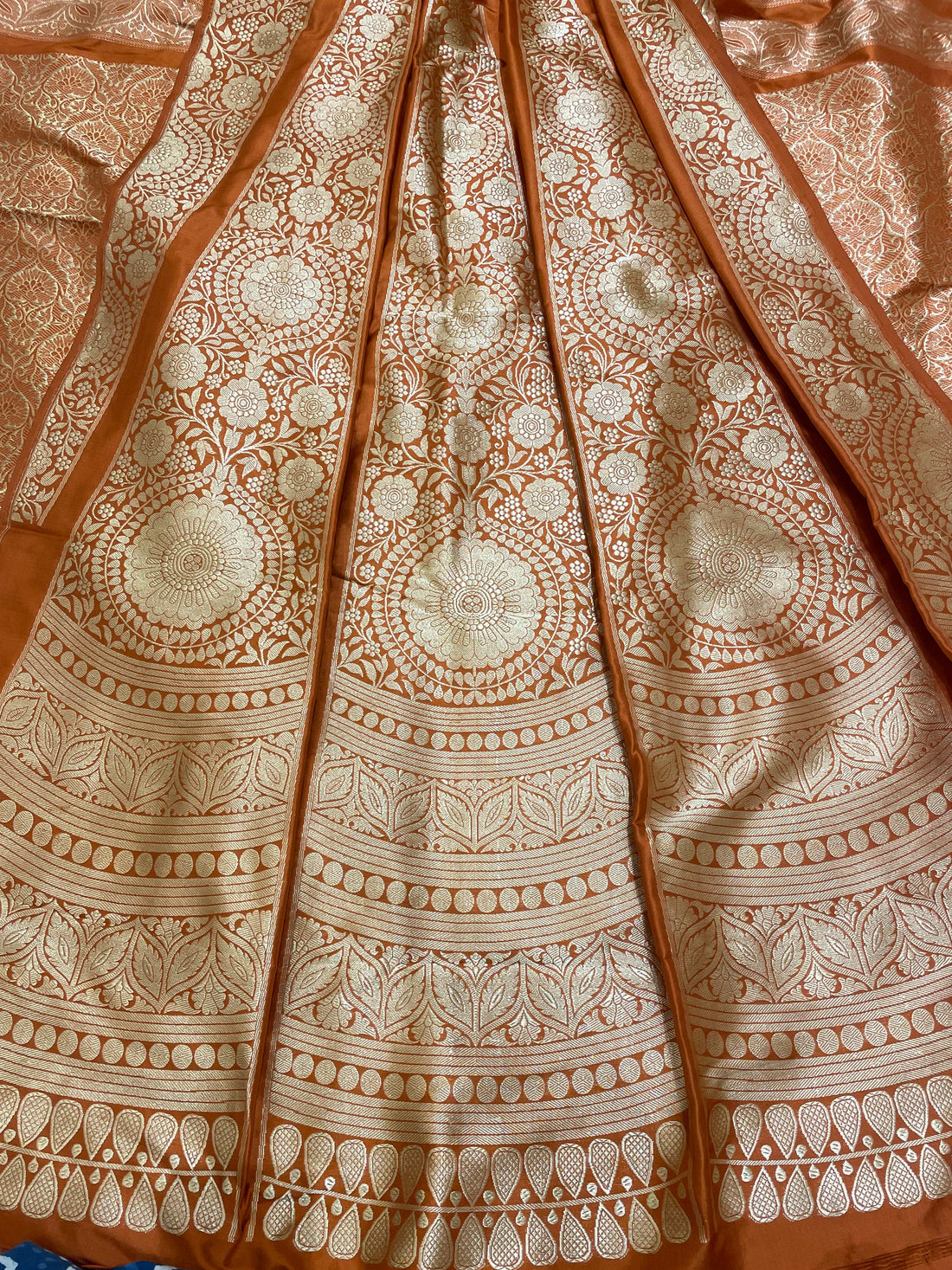 Mandala Rust Handwoven Pure Silk Banarasi Lehenga