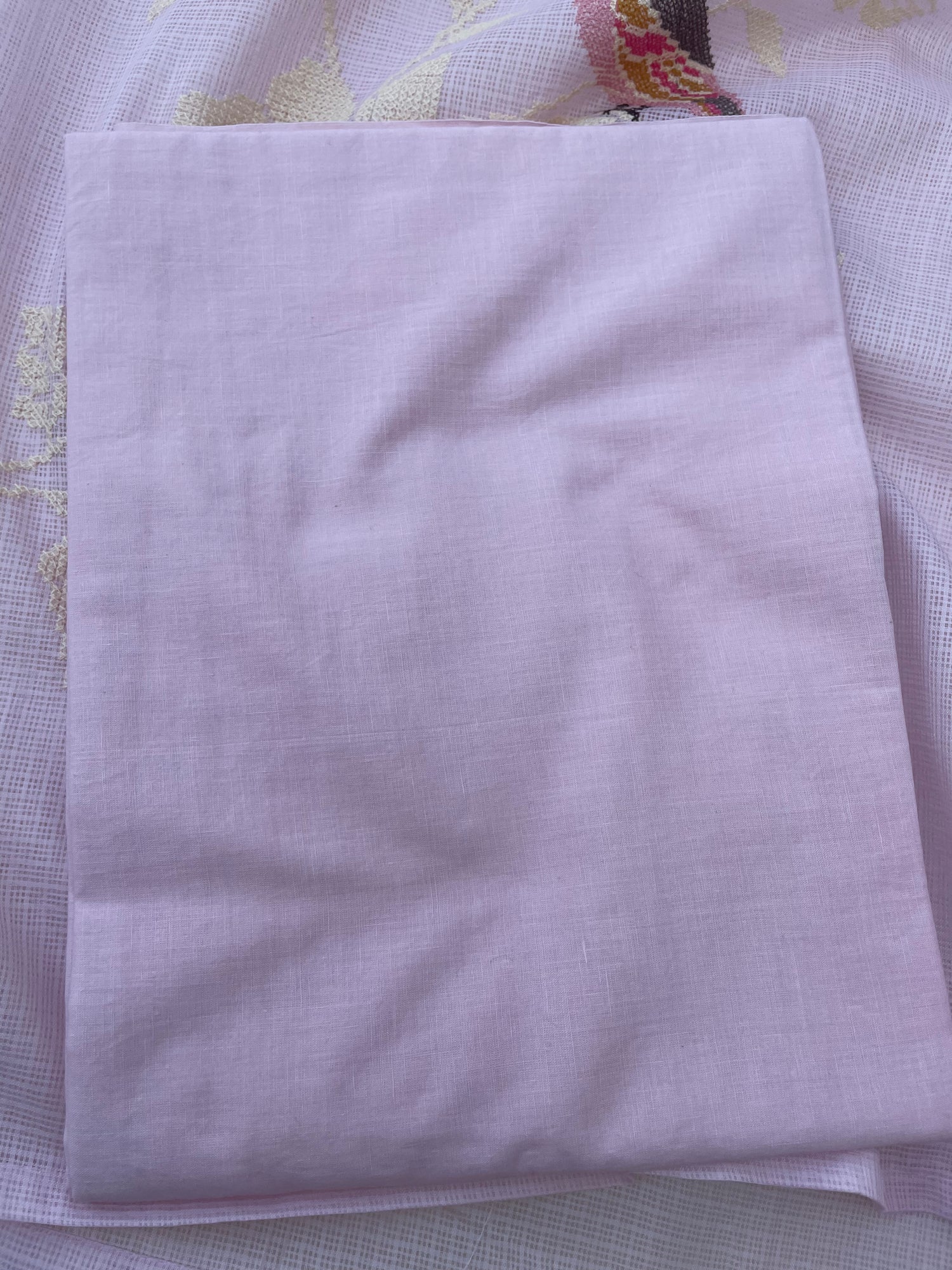 Pink Kota Silk Embroidered Unstitched Suit Fabric