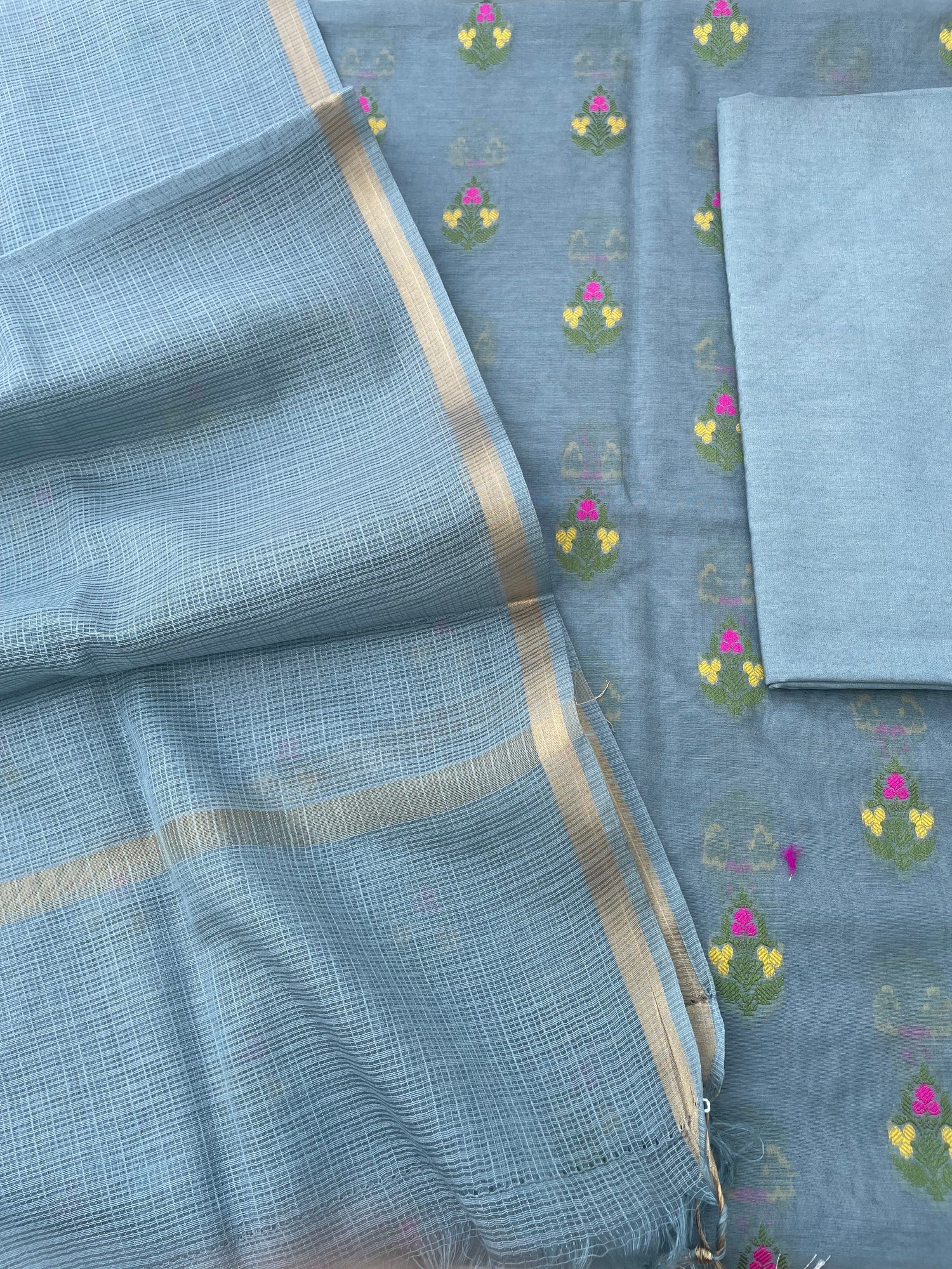 Gray Meenakari Banarasi Cotton Suit Set
