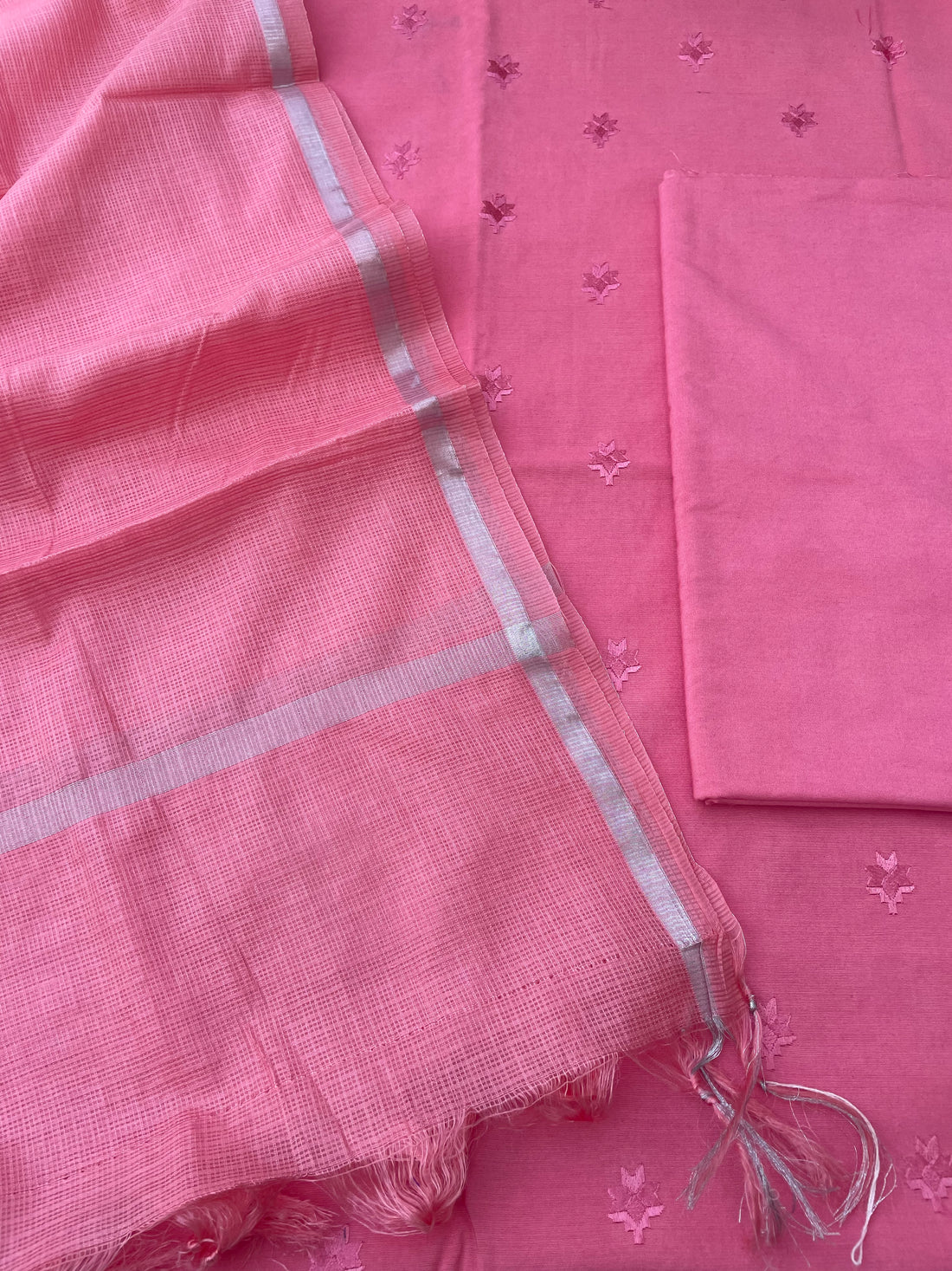 Pink Embroidery Banarasi Cotton Suit Set