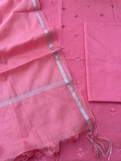 Pink Embroidery Banarasi Cotton Suit Set