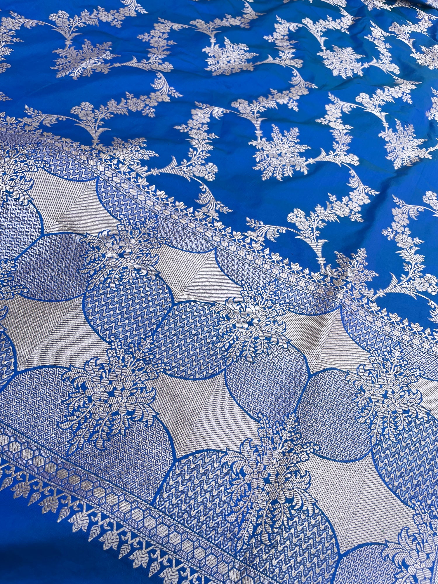 Blue Handwoven Pure Kataan Silk Banarasi Jaal Dupatta