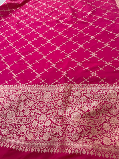 Pink Handwoven Pure Kataan Silk Banarasi Dupatta