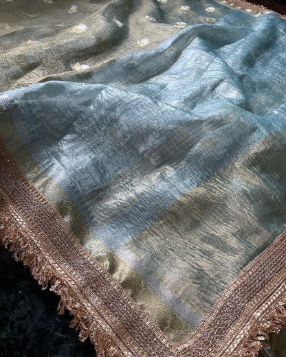 Light Green Crush Tissue Banarasi Saree with Embellished Border