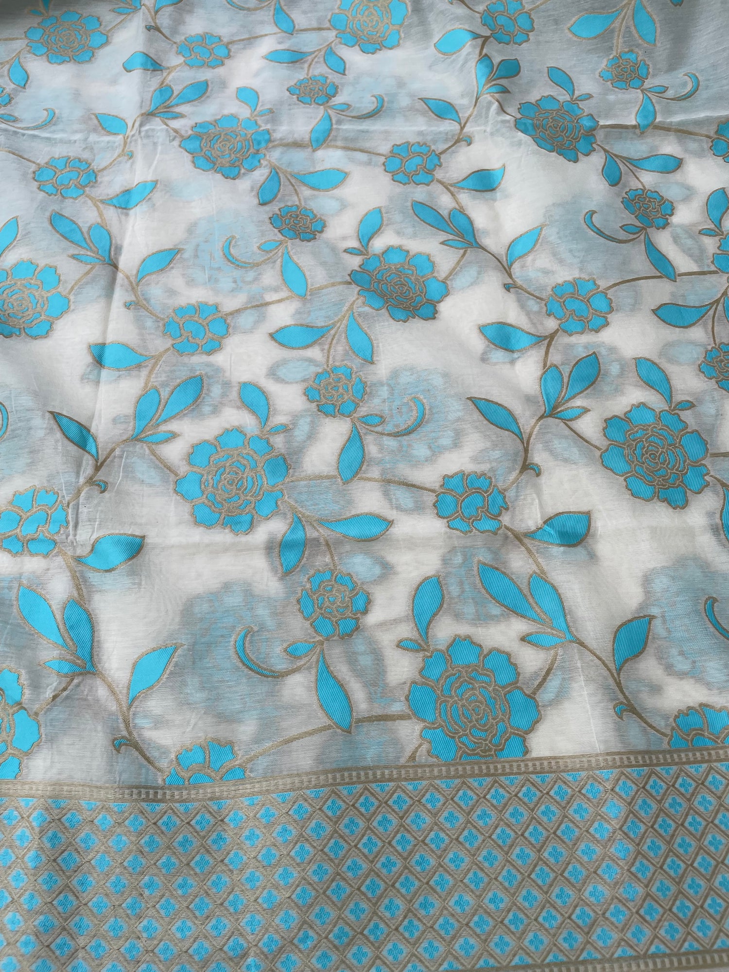 White Cotton Silk Floral Banarasi Suit