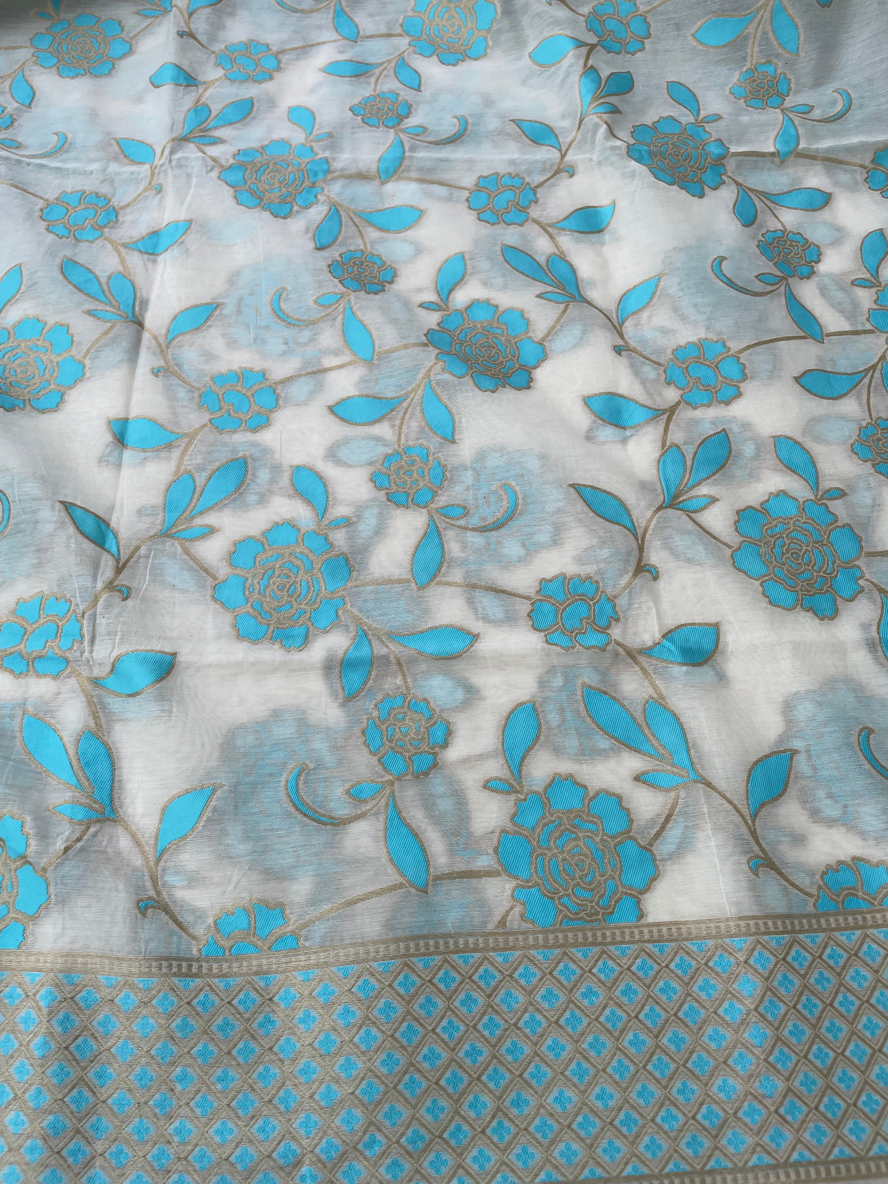 White Cotton Silk Floral Banarasi Suit