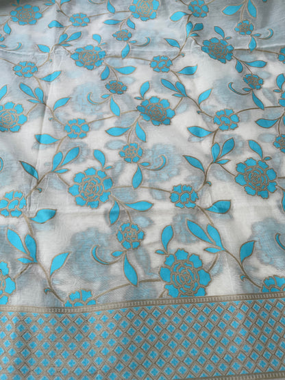 White Cotton Silk Floral Banarasi Suit