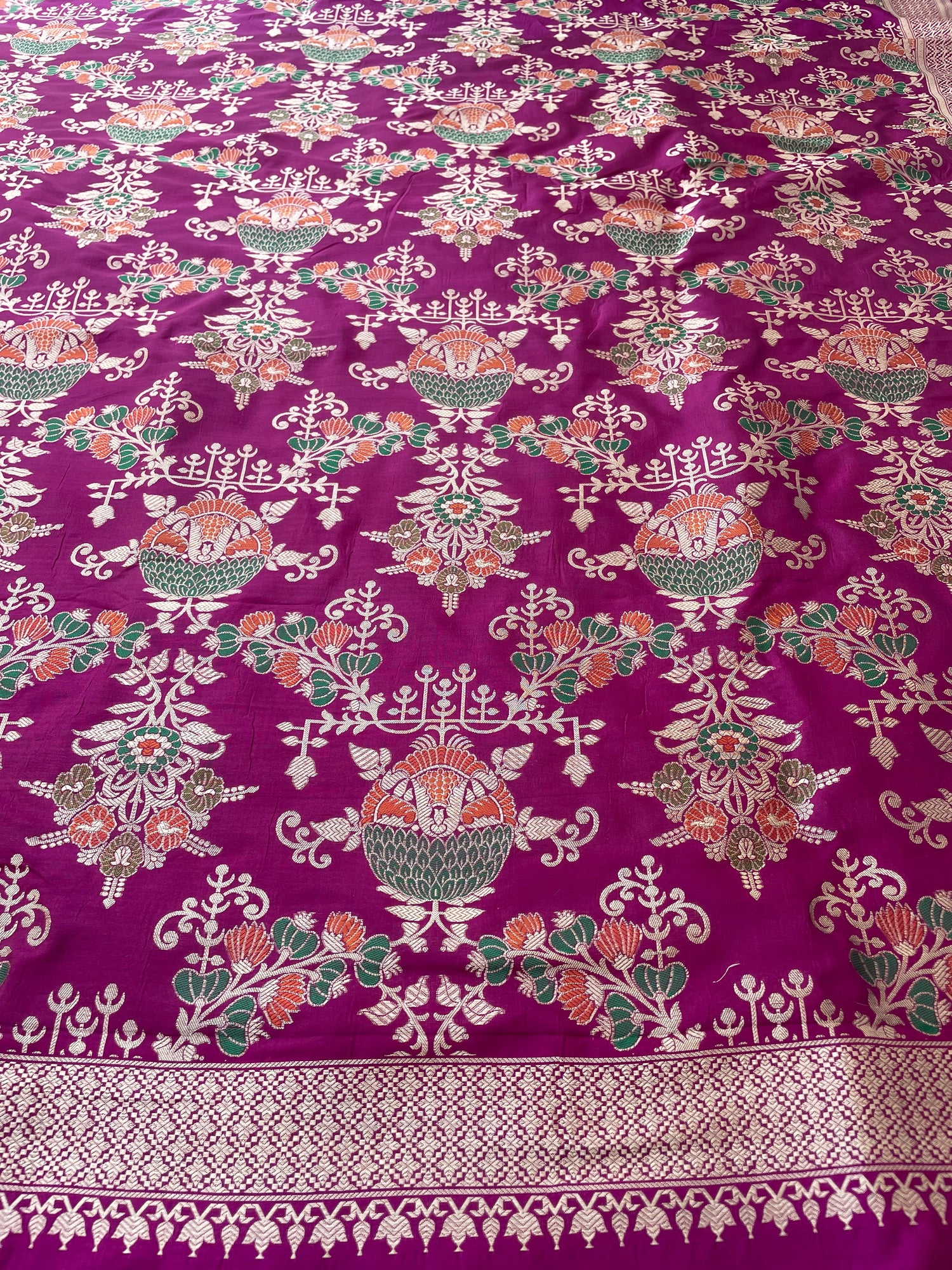 Purple Handwoven Pure Kataan Silk Meenakari Banarasi Jaal Dupatta