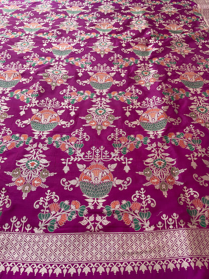 Purple Handwoven Pure Kataan Silk Meenakari Banarasi Jaal Dupatta