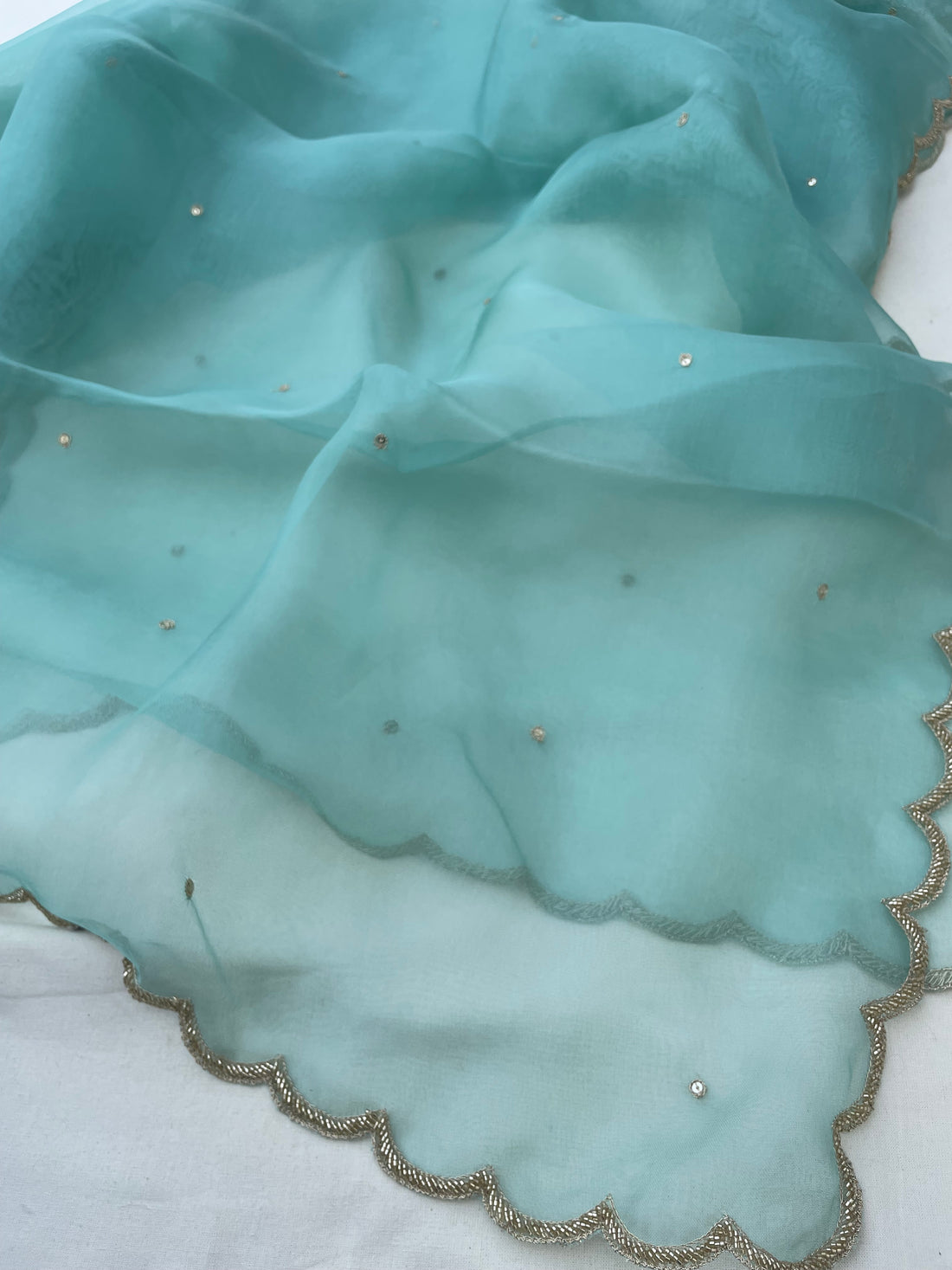 Sea Green Pure Organza Silk Embroidered Banarasi Dupatta