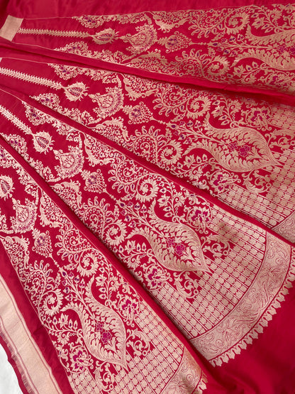 Sahiba Red Handwoven Pure silk With Meenakari Banarasi Lehenga