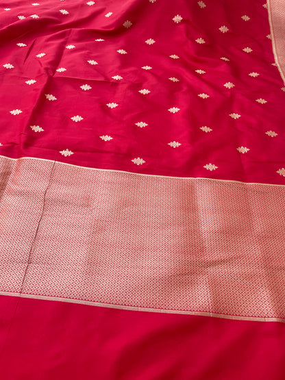 Red Handwoven Pure Kataan Silk Banarasi Buti Dupatta
