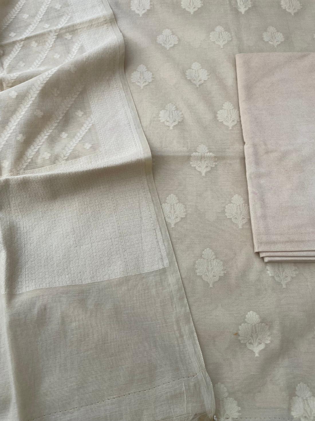 Beige Banarasi Cotton Suit Set