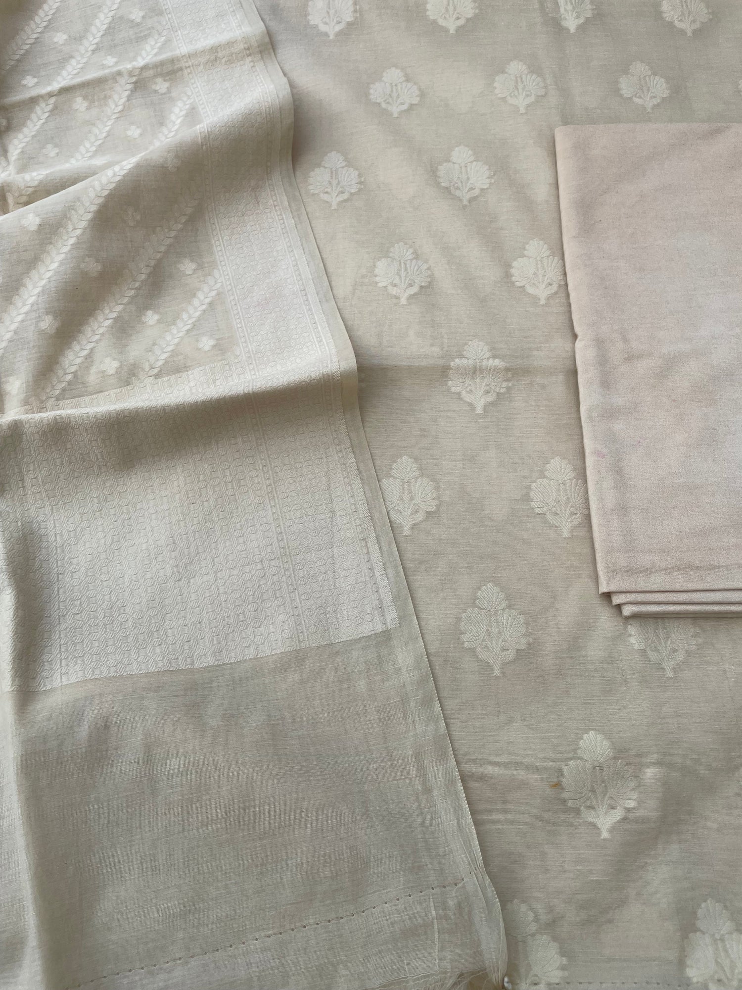 Beige Banarasi Cotton Suit Set
