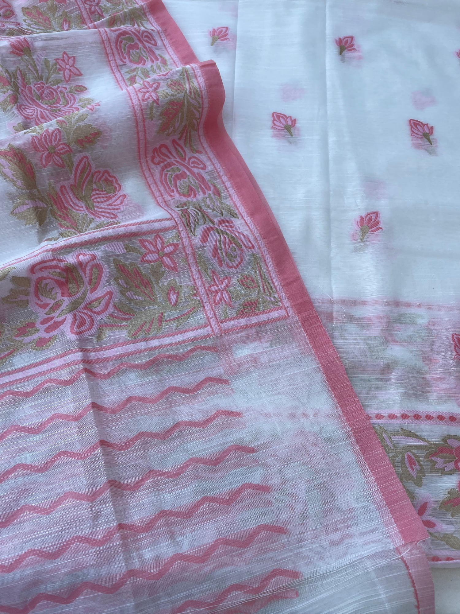 Ivory Cotton Silk Banarasi Unstitched Suit Fabric