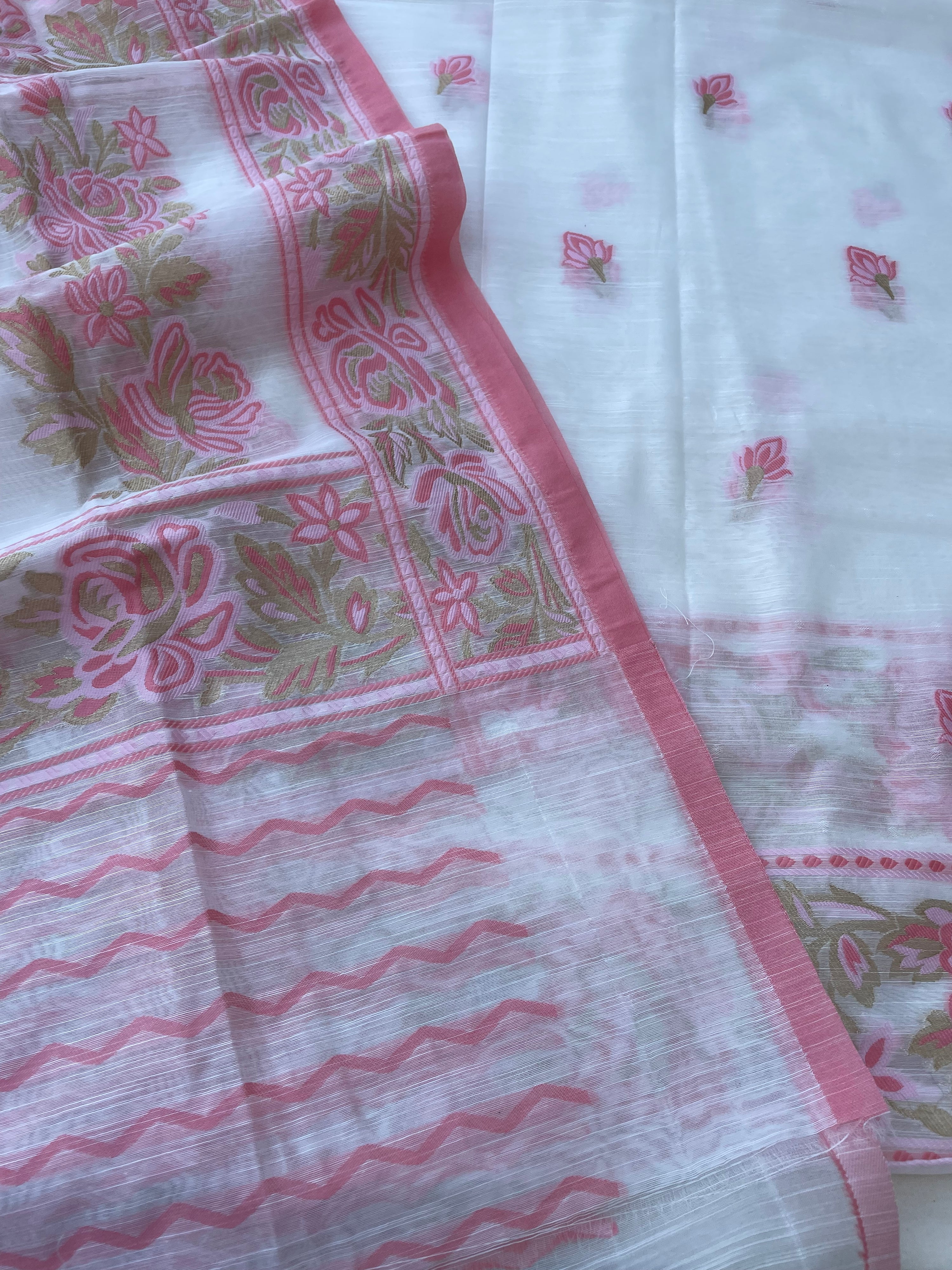 Ivory Cotton Silk Banarasi Unstitched Suit Fabric