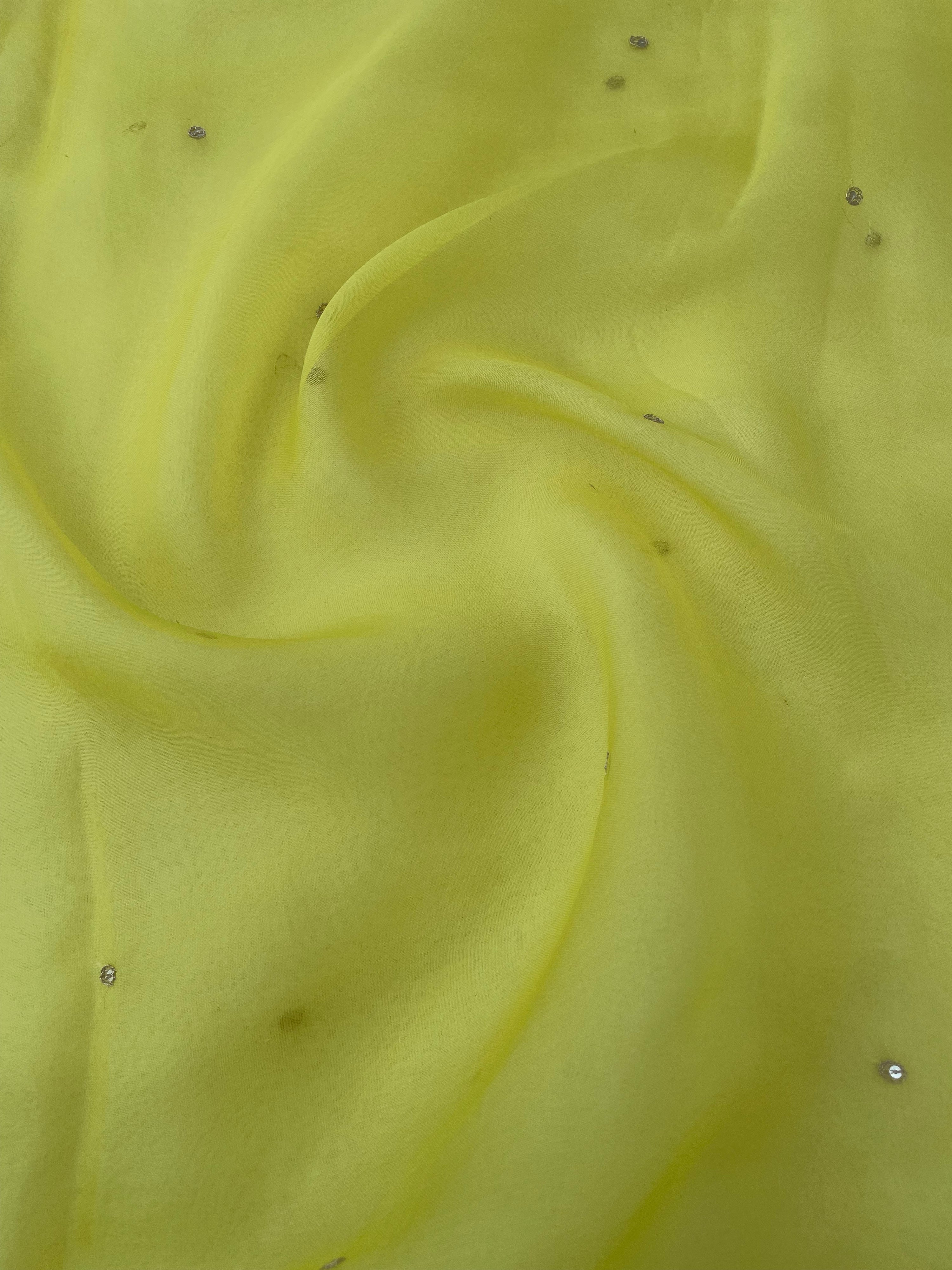 Lemon Yellow Pure Organza Silk Embroidered Banarasi Dupatta