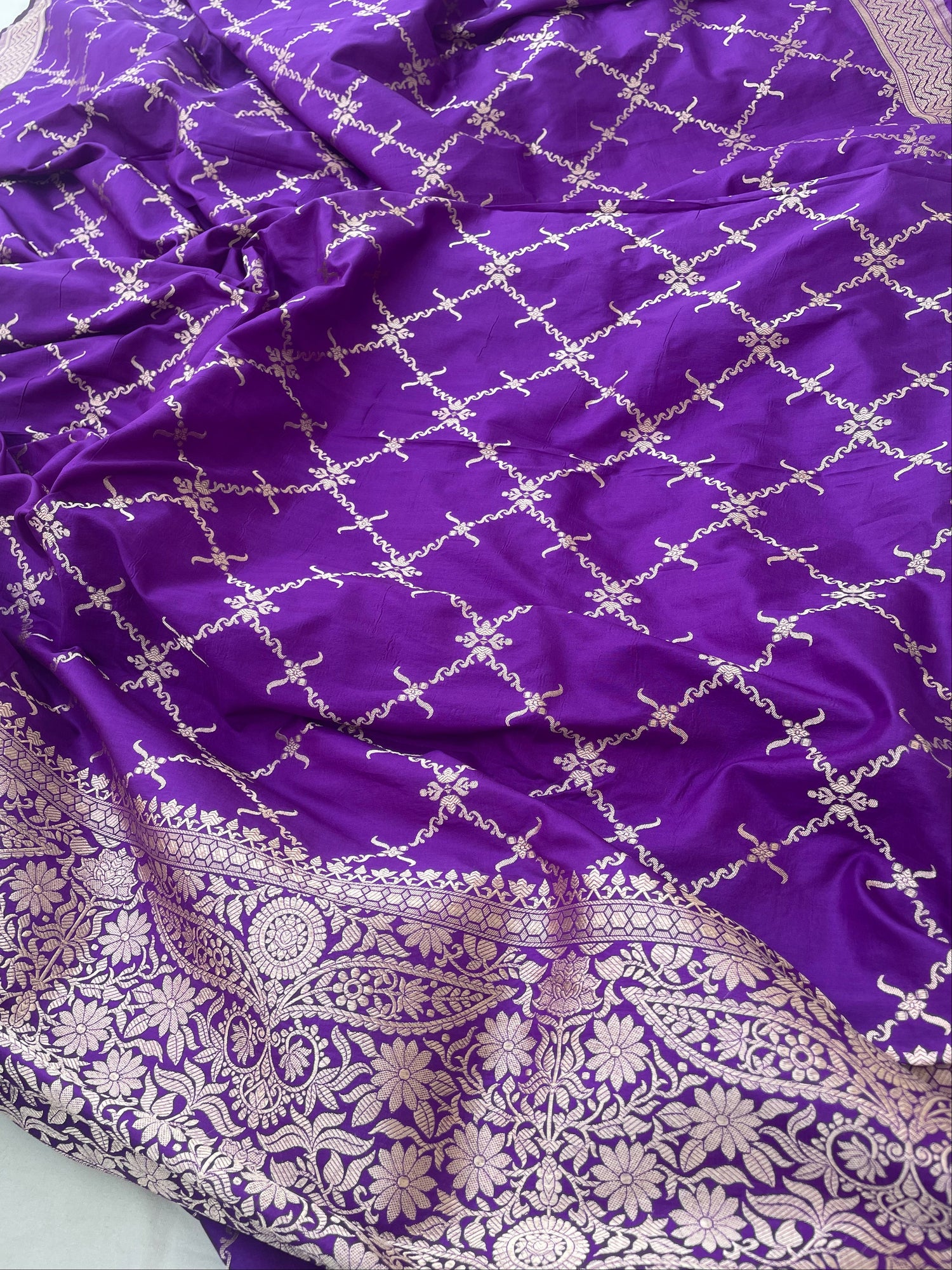 Purple Handwoven Pure Kataan Silk Banarasi Dupatta