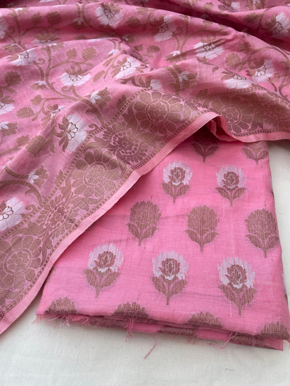 Pink Cotton Silk Zari Buti Banarasi Suit Set