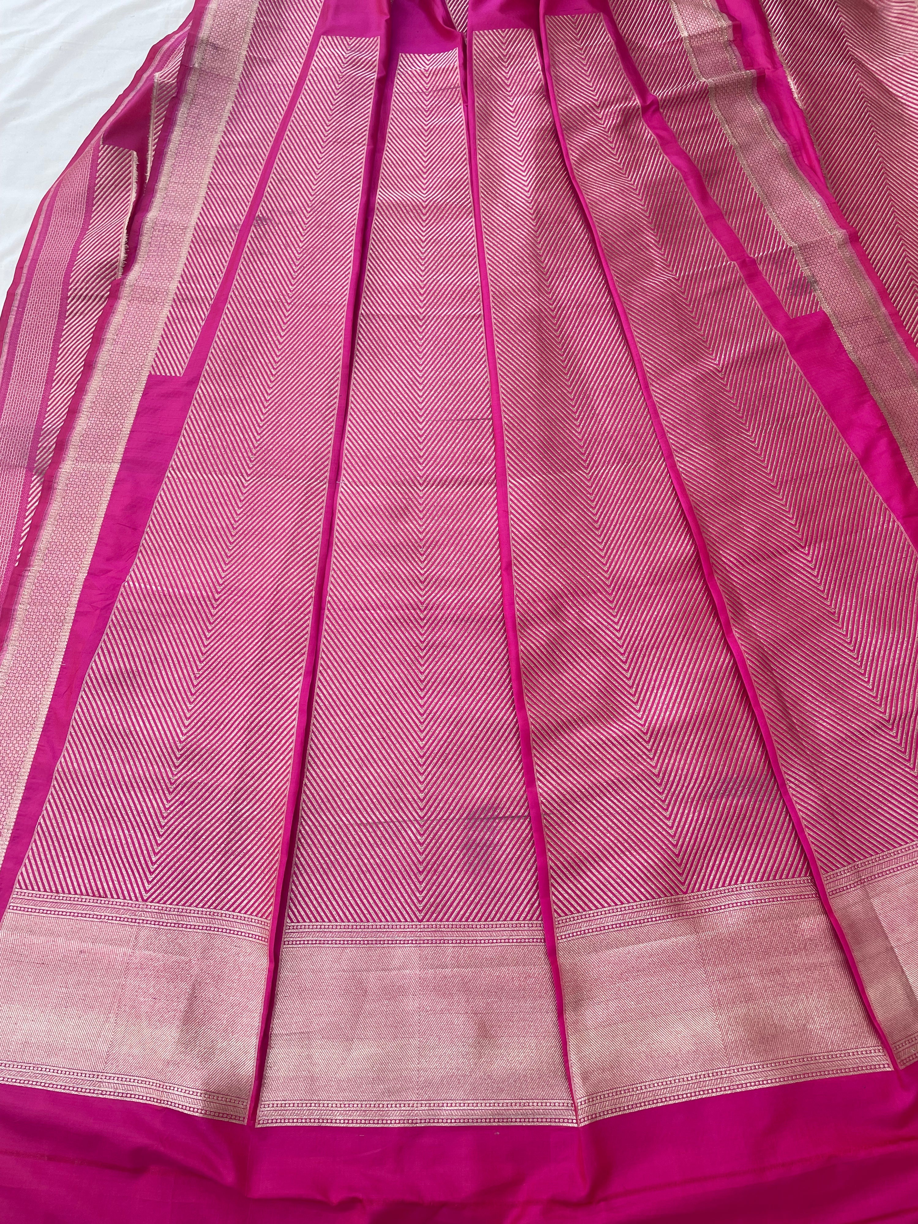 Medha Pink Handwoven Pure Kataan silk Banarasi Lehenga Panels