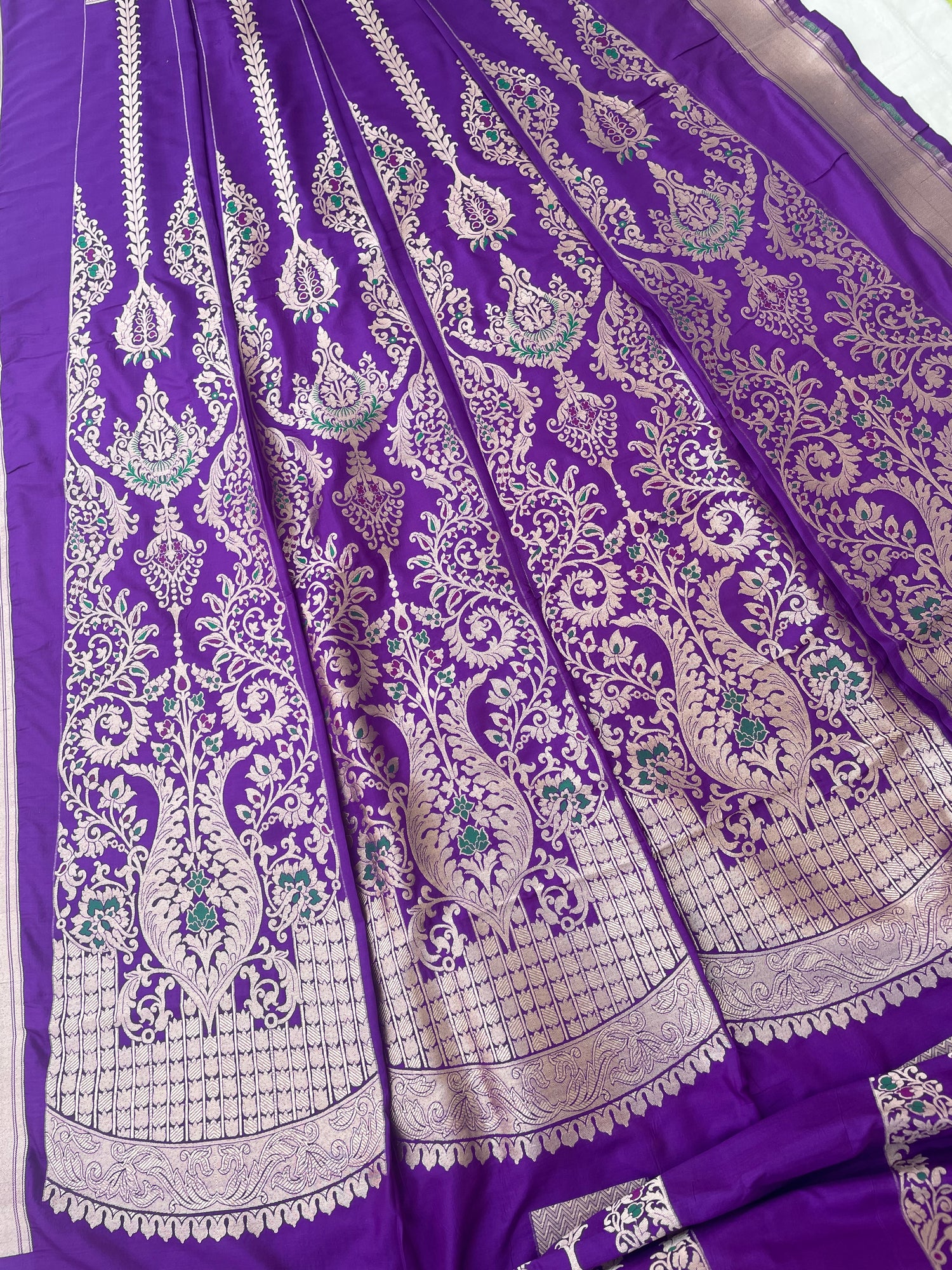 Sahiba Purple Handwoven Pure silk With Meenakari Banarasi Lehenga