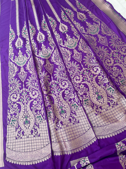 Sahiba Purple Handwoven Pure silk With Meenakari Banarasi Lehenga