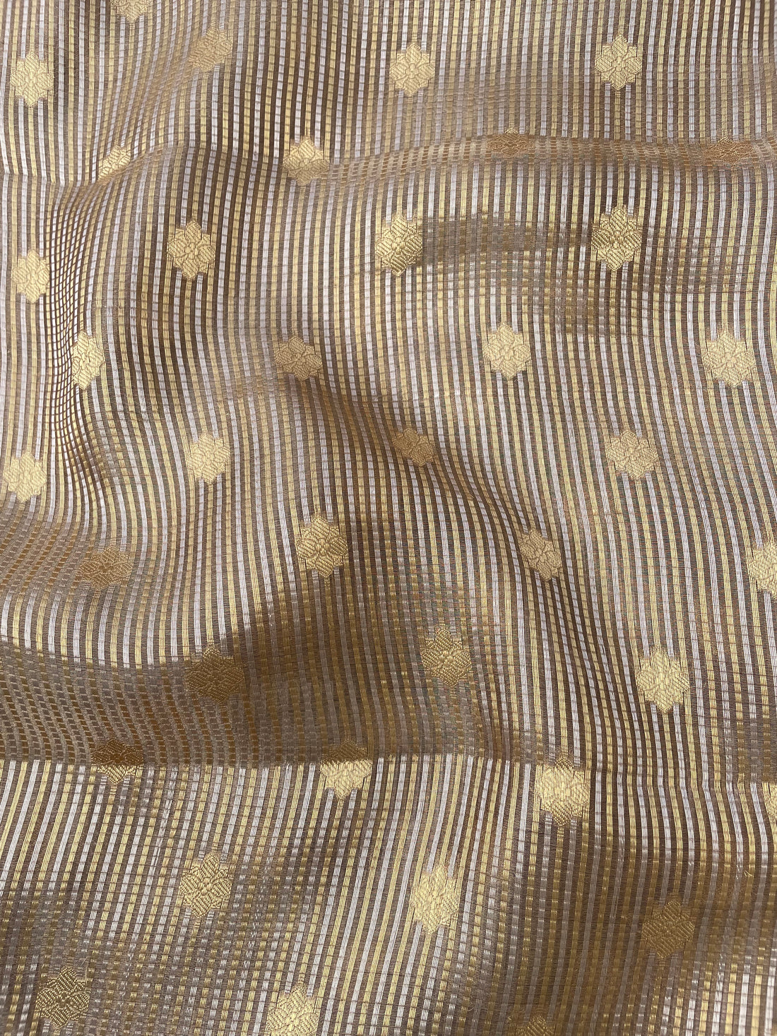 Gold Handwoven Pure Tissue Silk Buti Fabric