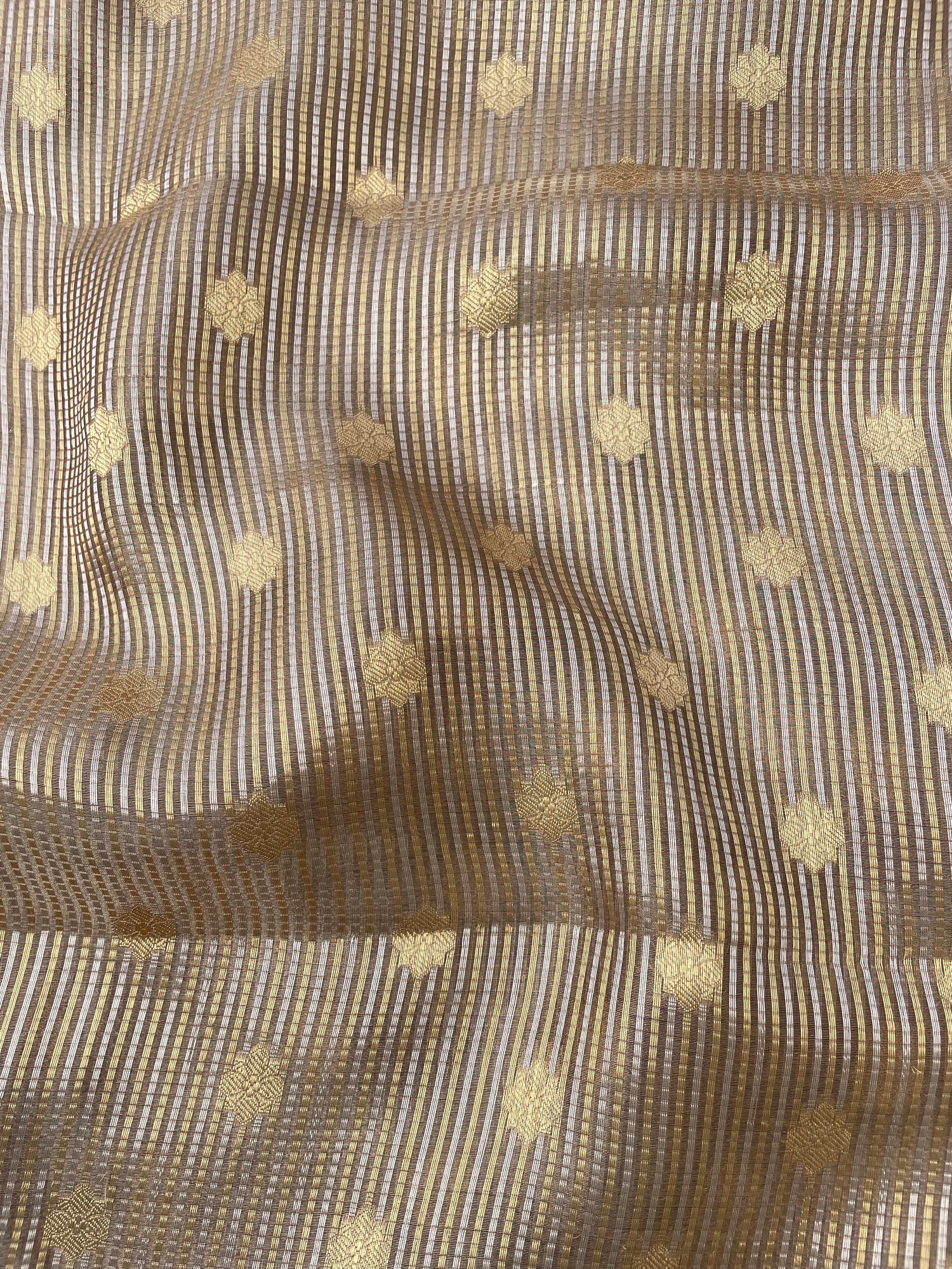Gold Handwoven Pure Tissue Silk Buti Fabric