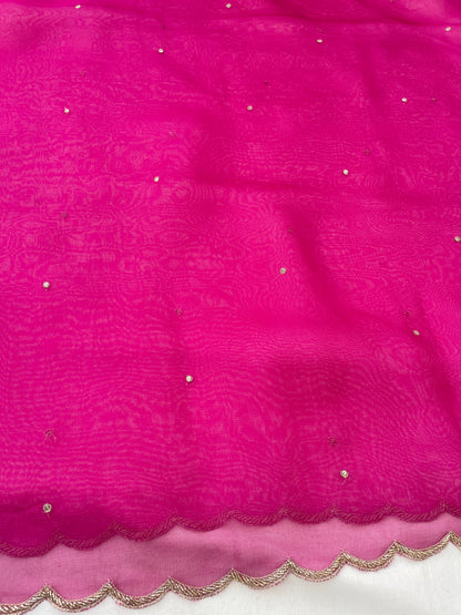 Pink Pure Organza Silk Embroidered Banarasi Dupatta