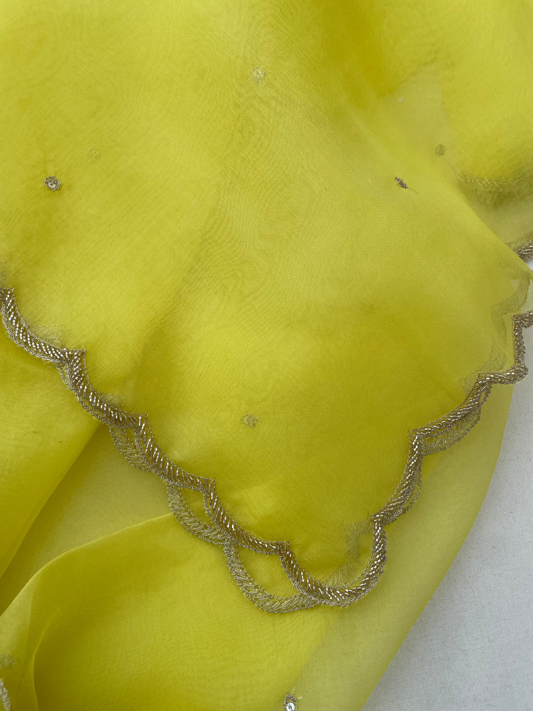 Lemon Yellow Pure Organza Silk Embroidered Banarasi Dupatta
