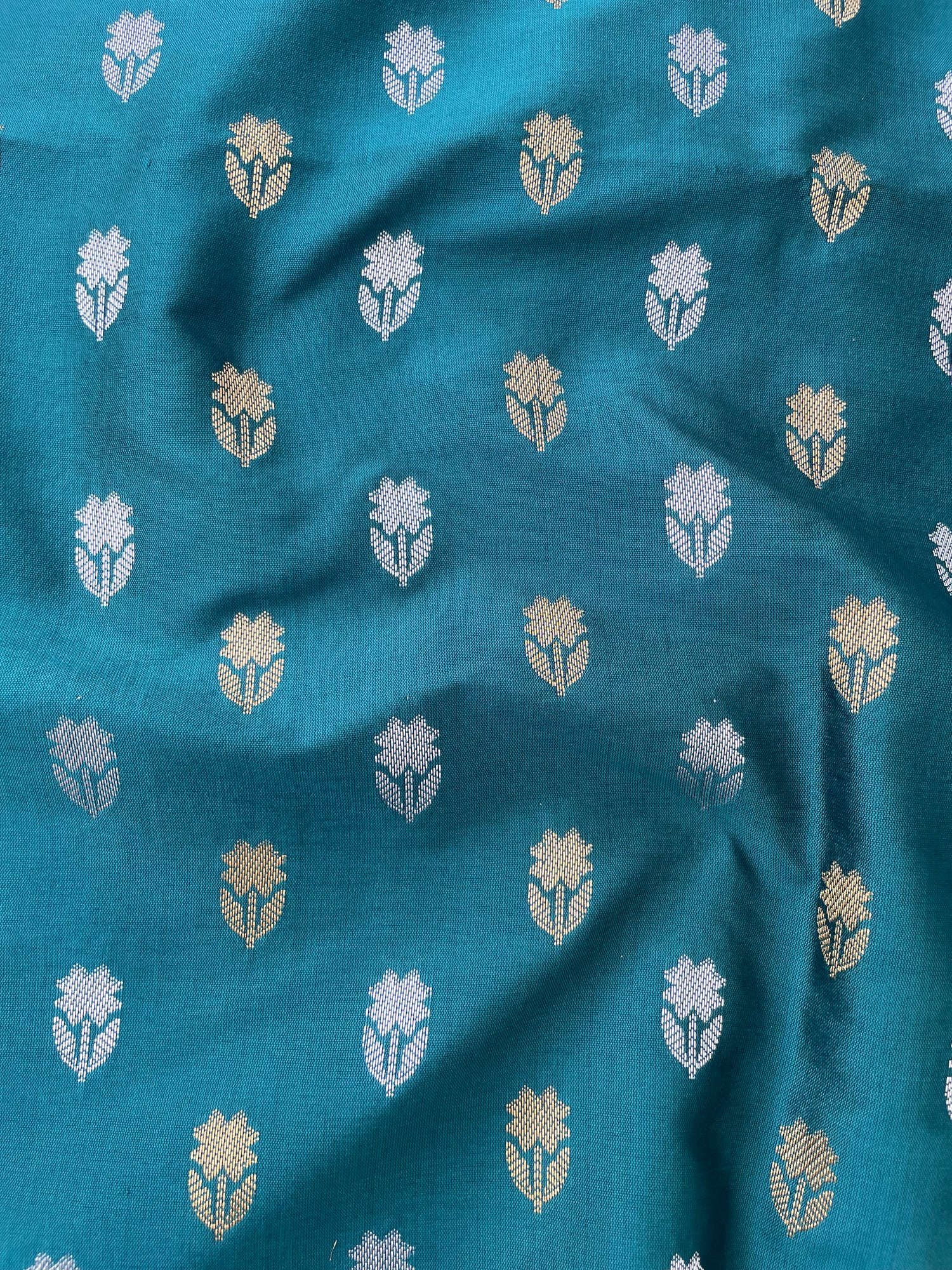 Rama Green Semi Silk Banarasi Unstitched Suit Set